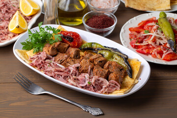 Traditional delicious Turkish foods; Lamb skewers (Turkish name; cop sis)
