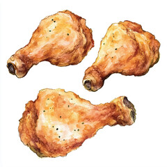 Fried chicken watercolor clipart illustration