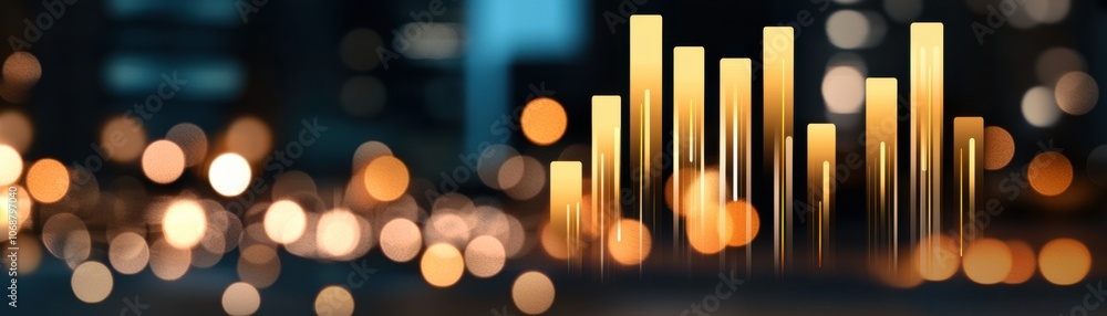 Poster a vibrant digital graphic depicting vertical bars and softly glowing lights, representing data visua