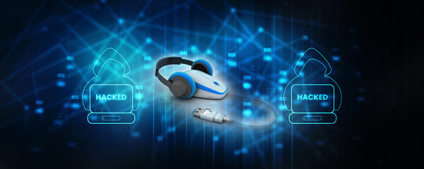 3D illustration latest technology headphones connected mouse
