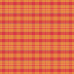 Plaid with twill weave repeat pattern.Checkered tartan  gingham seamless pattern in red and orange.Geometric graphic vector illustration background design for fabric and print.