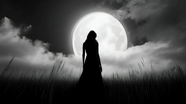 silhouette of a woman with moon