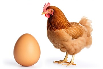 Fototapeta premium Brown egg and chicken on white background