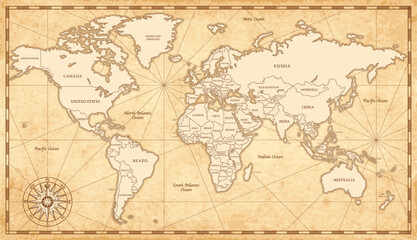 Fototapeta na wymiar Vintage Vector Map of the world