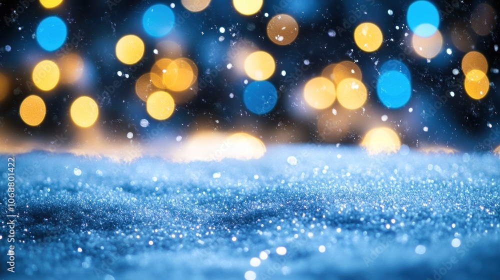 Poster abstract background with bokeh defocused lights and snowflakes - generated ai