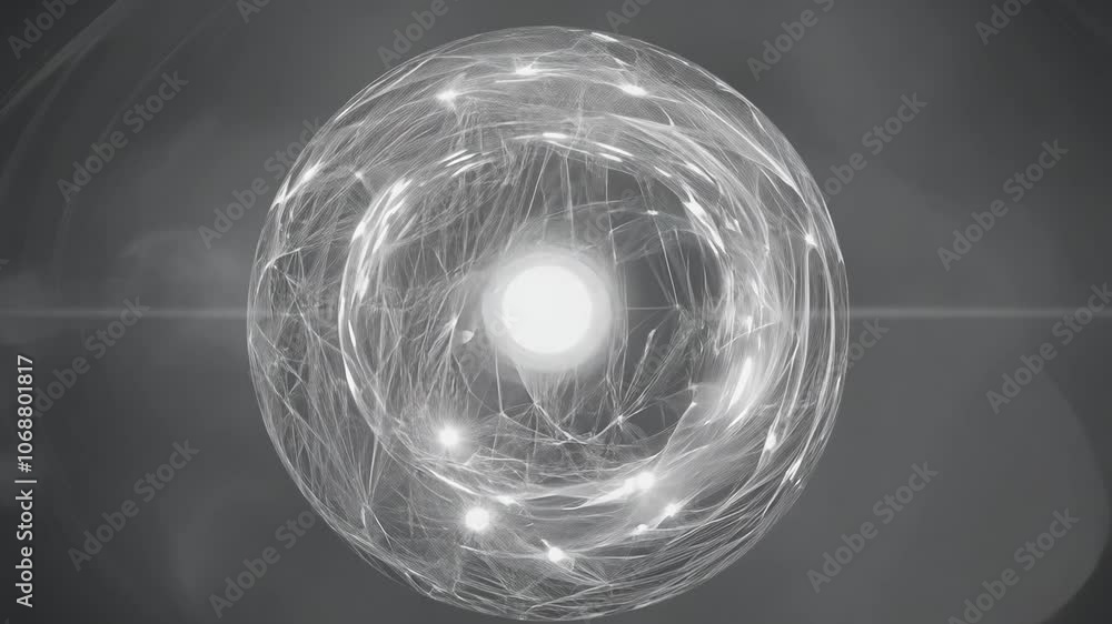 Poster camera zooms out and rotates around glowing orbs in shades of gray, creating a rippling effect acros
