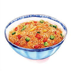 Fried rice watercolor clipart illustration