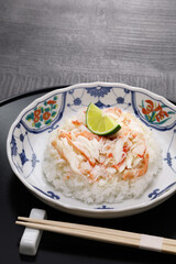 Kani meshi ( Snow crab meat over rice dish),  Japanese food