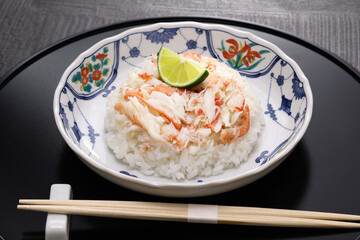Kani meshi ( Snow crab meat over rice dish),  Japanese food