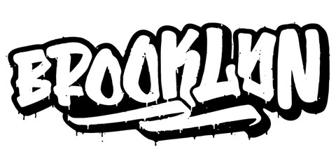 ‘Brooklyn’ written in retro three-dimensional graffiti style with dripping paint effect © HTGanzo