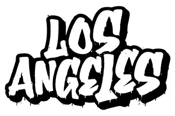‘Los Angeles’ written in retro three-dimensional graffiti style with dripping paint effect
