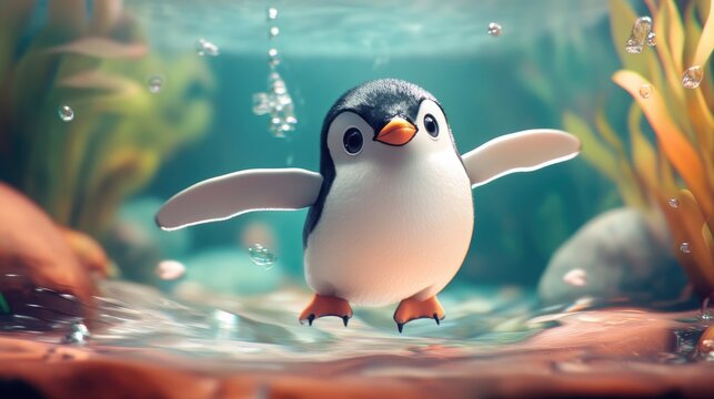 Drowning penguin struggling to swim in a clear aquarium highlighting the challenges faced by flightless birds