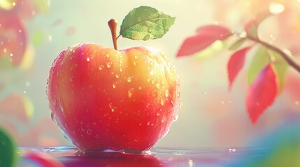 Dewy close up of a fresh crisp apple perfect for health and wellness content