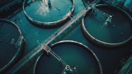 Aerial View Of Ity Station For Wastewater Treatment. A Lot Of Ponds With Dirty And Cleaned Wate
