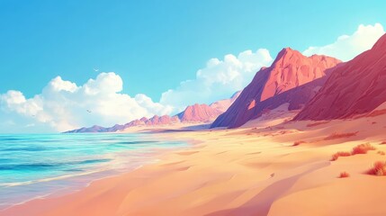 Fototapeta premium Desert landscape meeting the Atlantic Ocean showcasing sandy dunes and coastal beauty