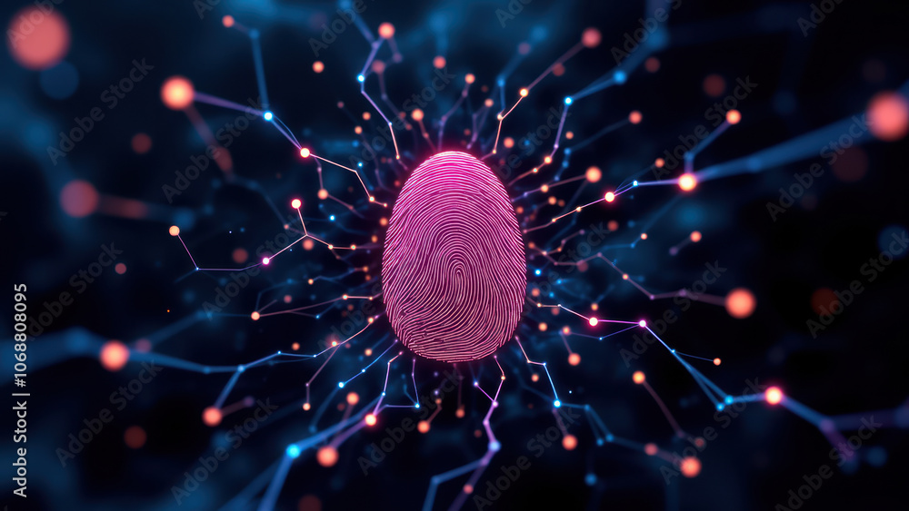 Aufkleber a close-up image of a fingerprint with cybernetic enhancements, representing cybersecurity.