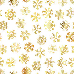 Snowflakes, Golden gradient snowflakes, Christmas illustration, seamless pattern