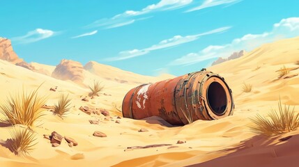 Old anti tank mine partially buried in desert sand a stark reminder of past conflicts