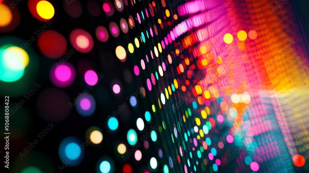 Poster colorful bokeh lights create a vibrant abstract wall display in a nightlife setting