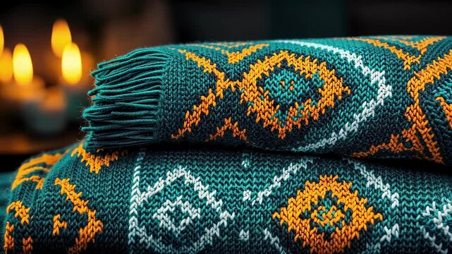 Close-up of vibrant traditional peruvian poncho with intricate patterns