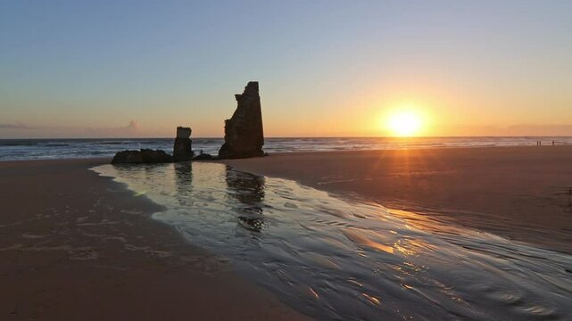 A sunset on Torre Del Loro beach, Mazagon, Huelva, Spain. Holidays, tourism, adventures, Do&ntilde;ana, Matalasca&ntilde;as.