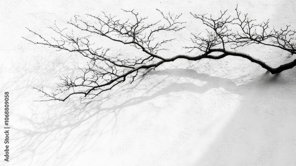 Aufkleber blurred overlay effect enhances natural light photography gray shadows of branches on a textured whi