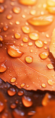 Close Up of Autumn Leaves with Water Drops