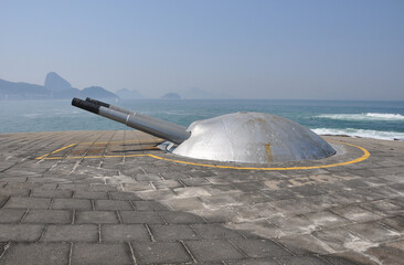 War cannons of the concrete fortification, consisting of a 190 mm battery dome. This tower is part...