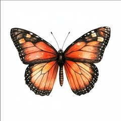 Obraz premium Whimsical watercolor cozy illustration of a monarch butterfly with vibrant orange wings.