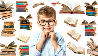 The Intellectual Visionary: A Collage of Young Funny Schoolkids Embracing Their Love for Learning