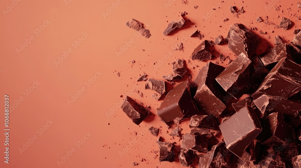 Poster chocolate bar featuring chocolate chunks set against a food backdrop with space for text