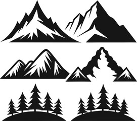 Collection of camping edition logos featuring mountain and outdoor adventures, including mountain silhouettes and icons.