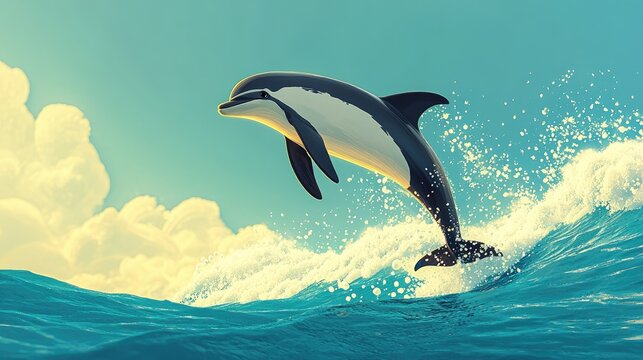 Commerson s dolphin leaping majestically from the sparkling ocean waves showcasing its playful nature