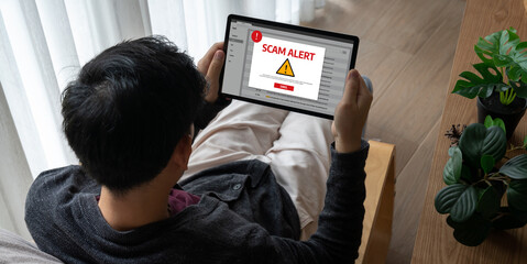 Cyber security software show alert of cyber attack for protection snugly. Danger from virus, phishing and cyber fraud.