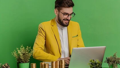 Raising Funds with Humor: Professional Worker Using Laptop for Investment