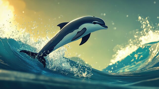 Commerson s dolphin leaping majestically from the sparkling ocean waves showcasing its playful nature