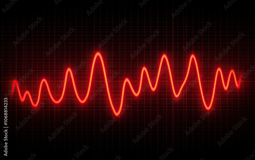 Aufkleber a vibrant red waveform illustration on a dark background, symbolizing sound waves or audio signals i