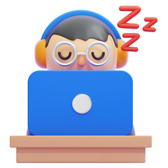 PNG 3D sleepy at work icon isolated on a white background