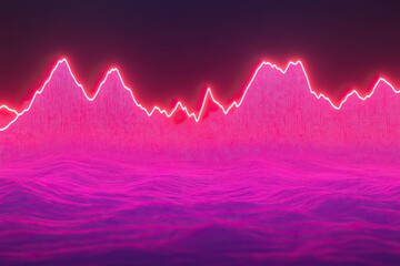 A vibrant visual of neon pink mountain peaks against a dark background, creating a modern and energetic atmosphere.