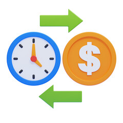 PNG 3D time is money icon isolated on a white background