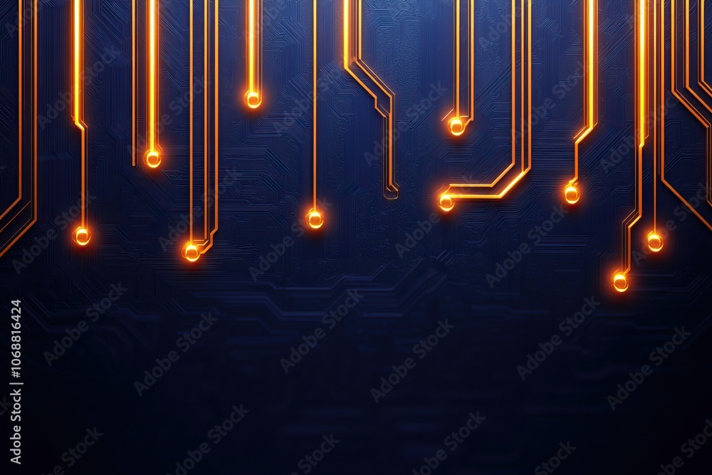Poster a dark background with glowing orange circuit lines resembling electronic connections and pathways, 