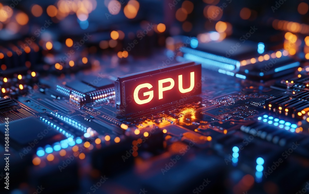 Aufkleber a close-up of a circuit board featuring a glowing gpu label, emphasizing advanced technology and ele