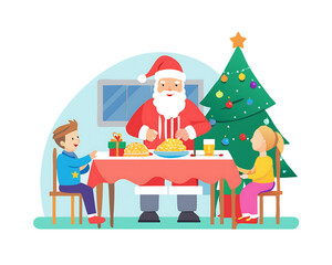 Fototapeta premium santa claus christmas dinner family celebration vector illustraton.