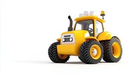 Bright yellow cartoon tractor on a white isolated background.