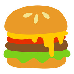 Flat illustration of delicious cheese burger.