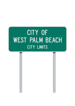 Vector illustration of the city of West Palm Beach (Florida) green road sign on metallic posts