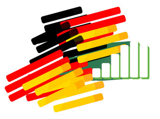 creative rounded lines as the flag map of Germany, abstract, bar chart which rises steeply as silhouette symbol, green and light-green and white icon, isolated