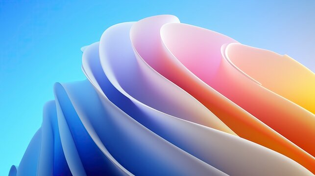 3D colorful sheets arranged in abstract organic shape. Dynamic colorful background