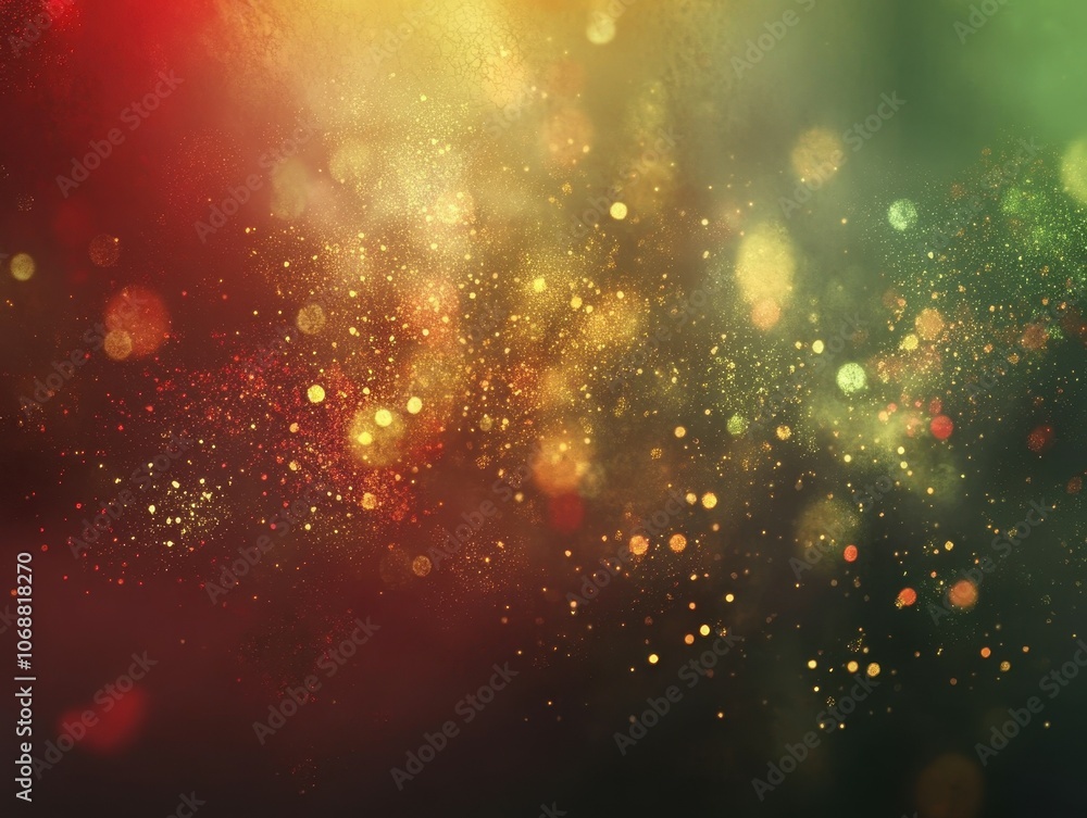 Poster experience the enchantment of abstract bokeh lights in red green and gold with a soft dreamy finish