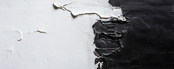 A detailed close-up of a textured black and white background featuring rough patches and contrasting areas, creating a distressed and artistic look with natural cracks and peeling effect for a dramati